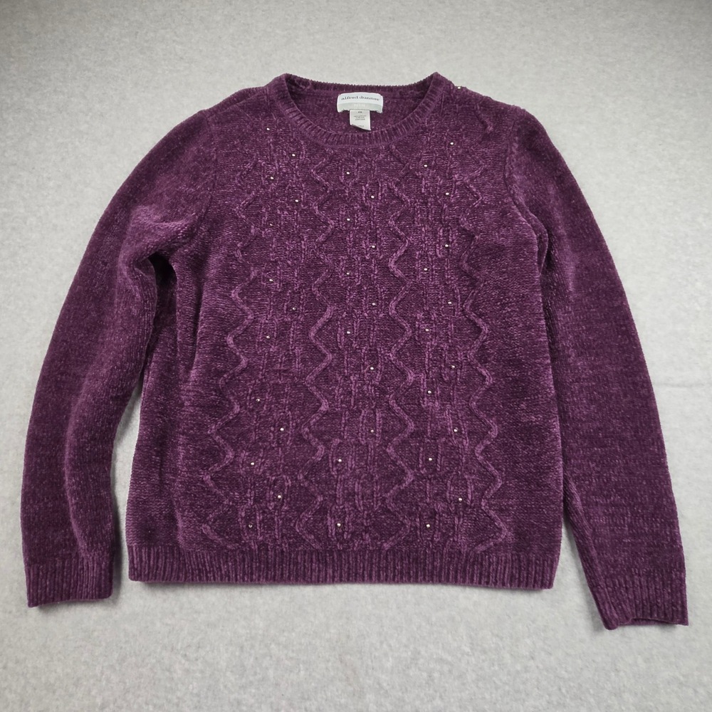 Alfred Dunner Purple Cable Knit Beaded Sweater Petite Small PS Fall Grandmacore
